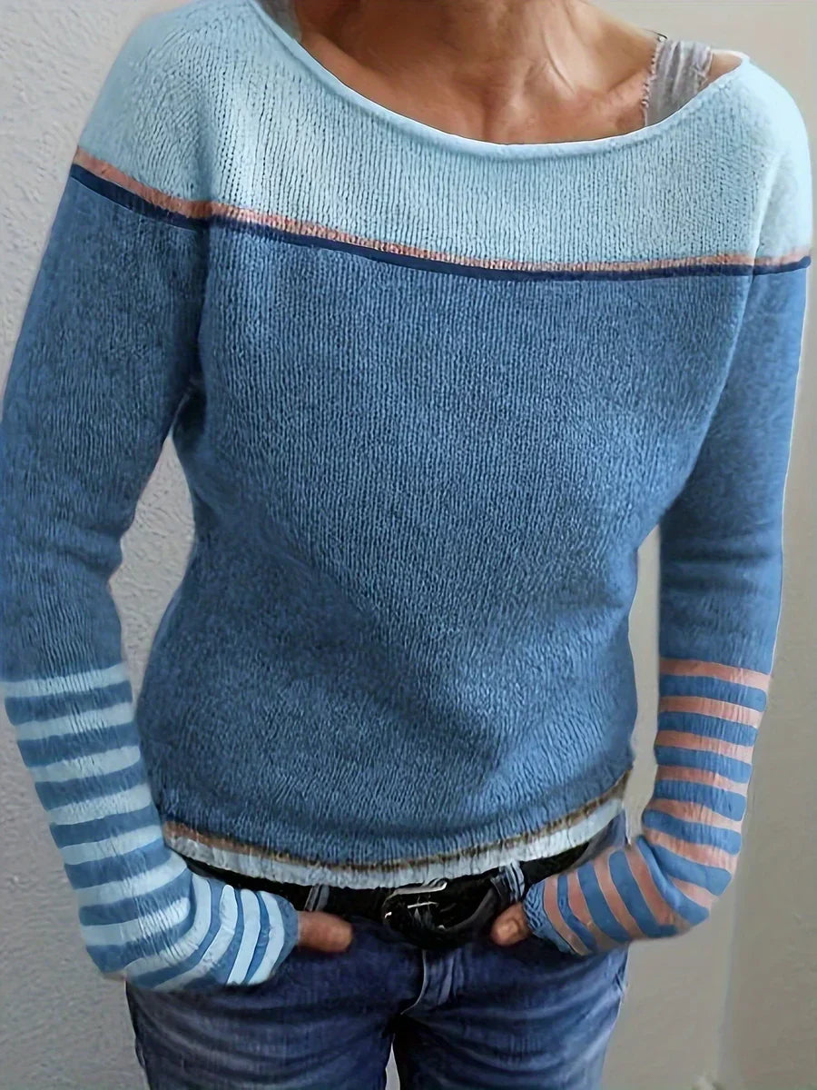 Clémence - Pull femme rayé, maille col rond