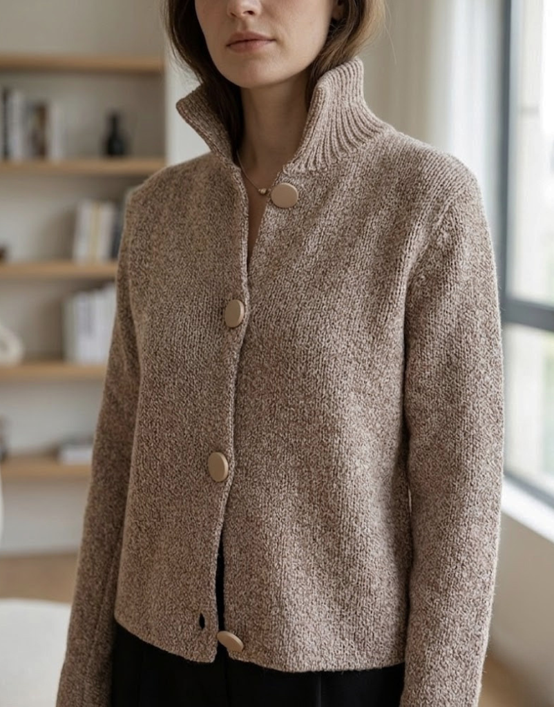Apolline - Veste femme en maille bouclette, col montant
