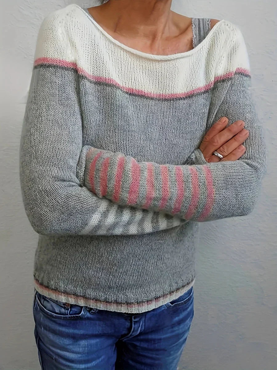 Clémence - Pull femme rayé, maille col rond