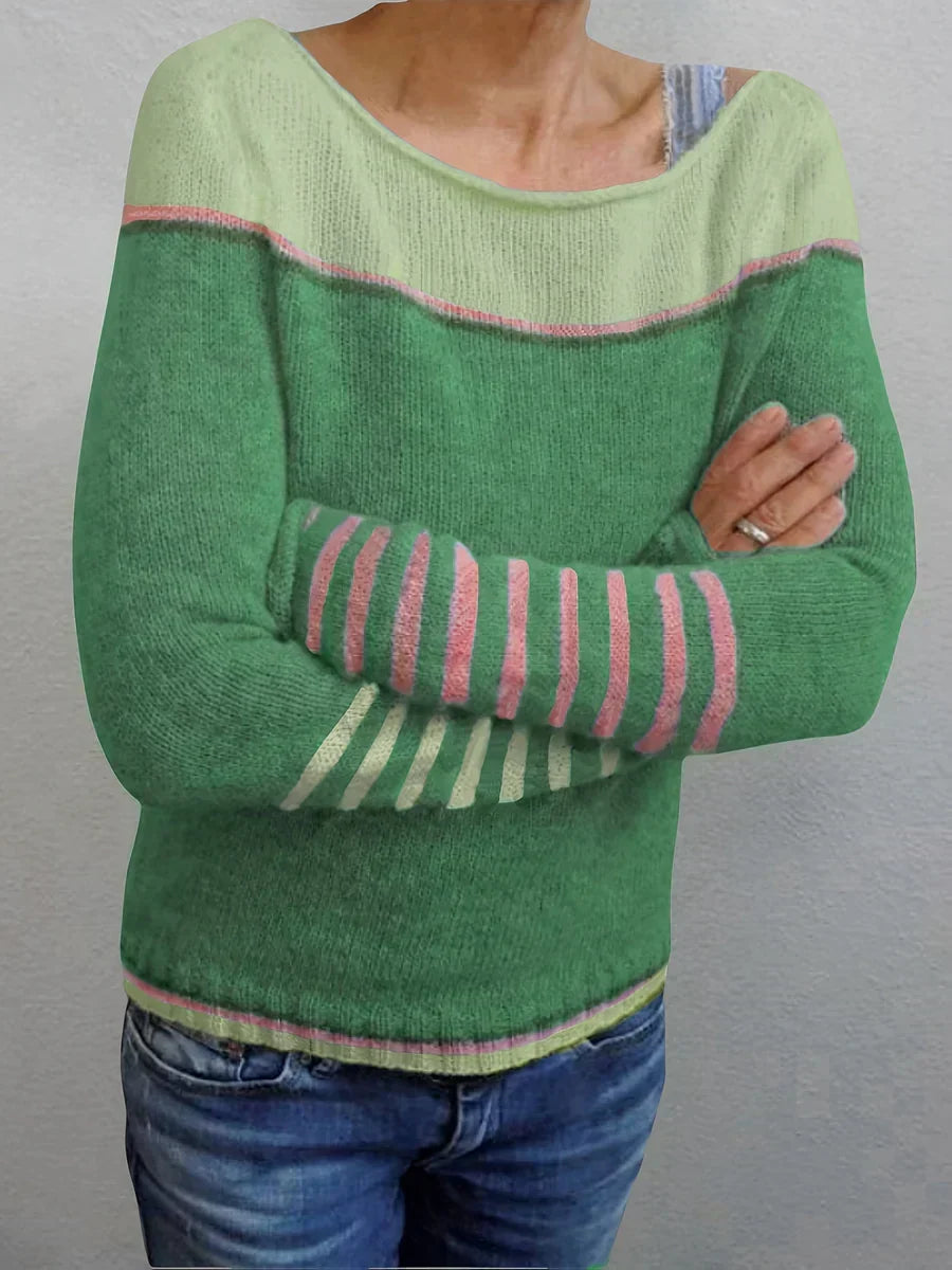 Clémence - Pull femme rayé, maille col rond