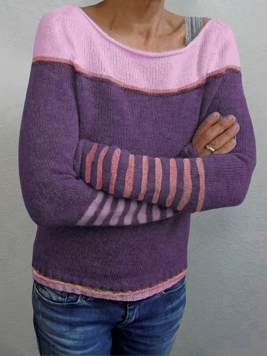 Clémence - Pull femme rayé, maille col rond