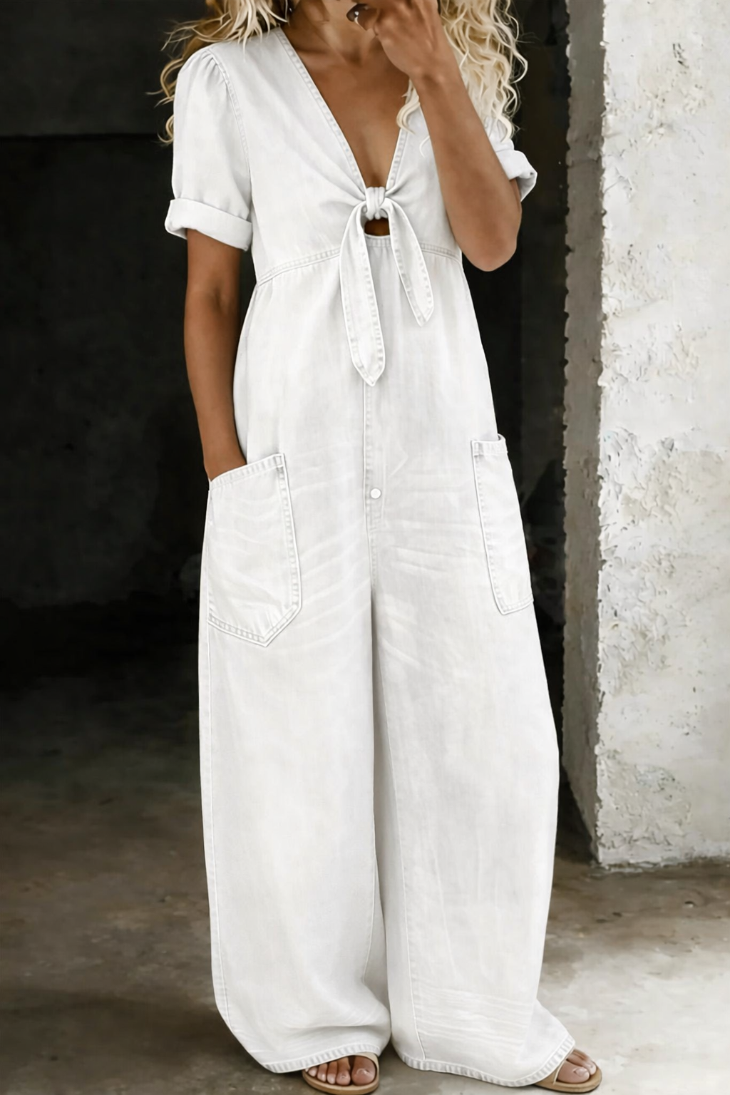 Margot - Combinaison femme col V, manches courtes