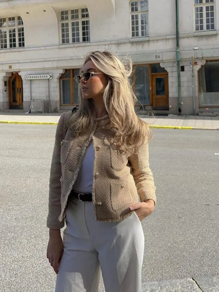 Capucine - Veste blazer femme en tweed, coupe courte boutonnée