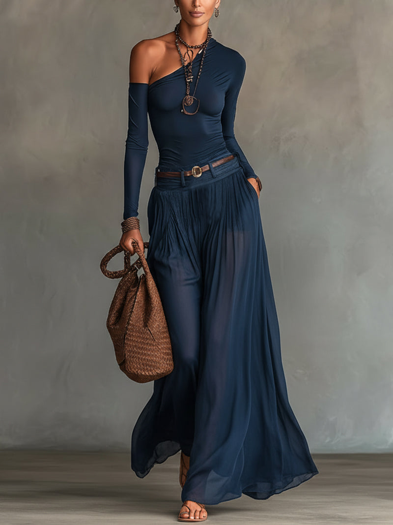 Béatrice - Ensemble femme top une épaule, jupe tulle