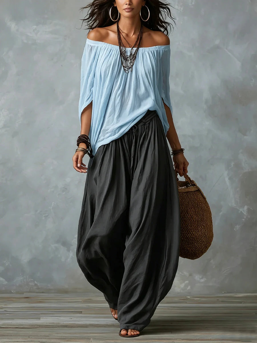 Hélène - Ensemble femme élégant, top asymétrique