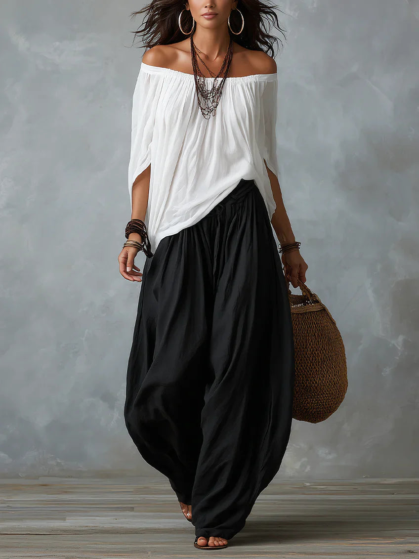 Hélène - Ensemble femme élégant, top asymétrique