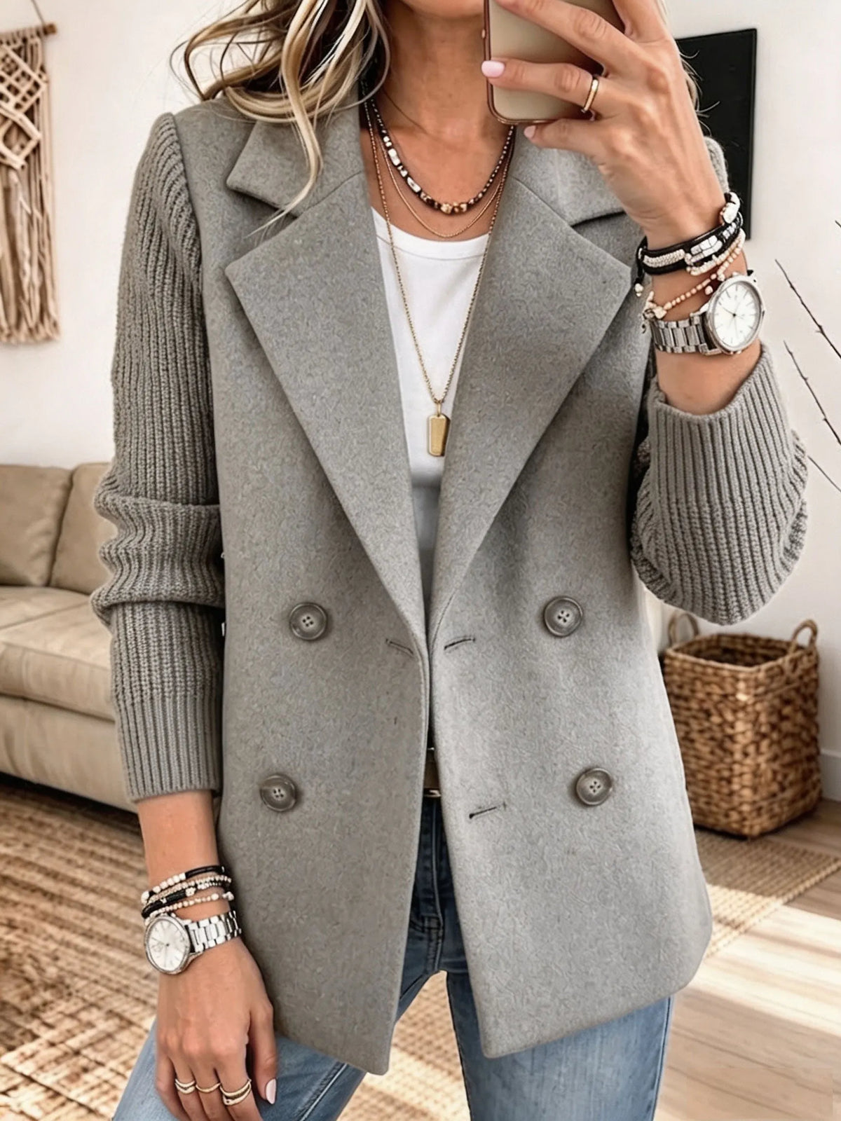 Camille | Blazer Femme Croisé à Manches Côtelées