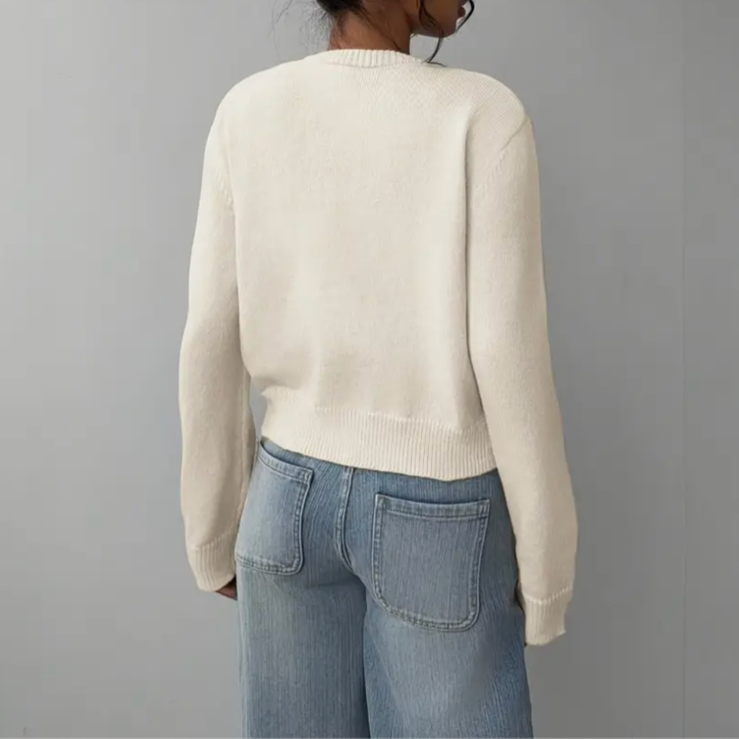 Hortense - Cardigan court femme, col rond, boutons