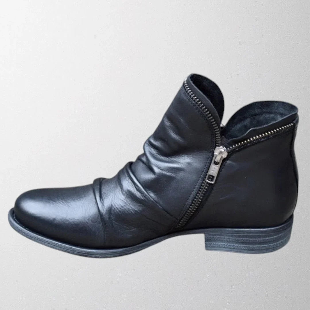 Amélie - Bottines femme aspect cuir, zip latéral