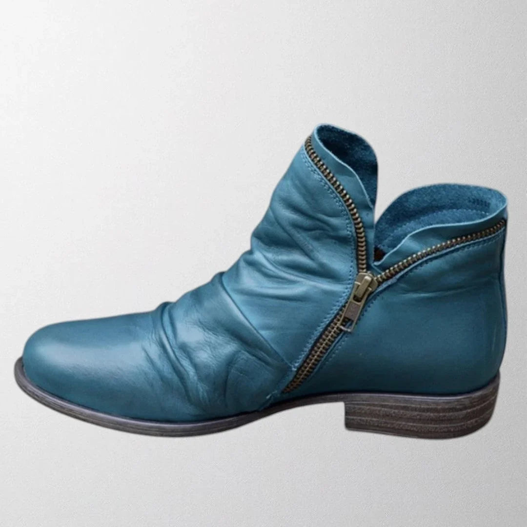 Amélie - Bottines femme aspect cuir, zip latéral