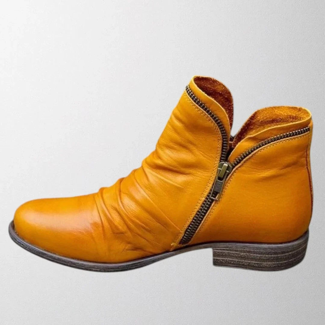 Amélie - Bottines femme aspect cuir, zip latéral