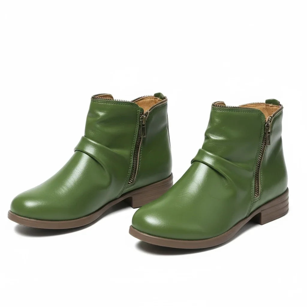 Amélie - Bottines femme aspect cuir, zip latéral