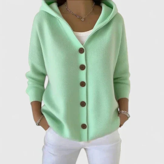 Laure - Cardigan femme à capuche, boutons
