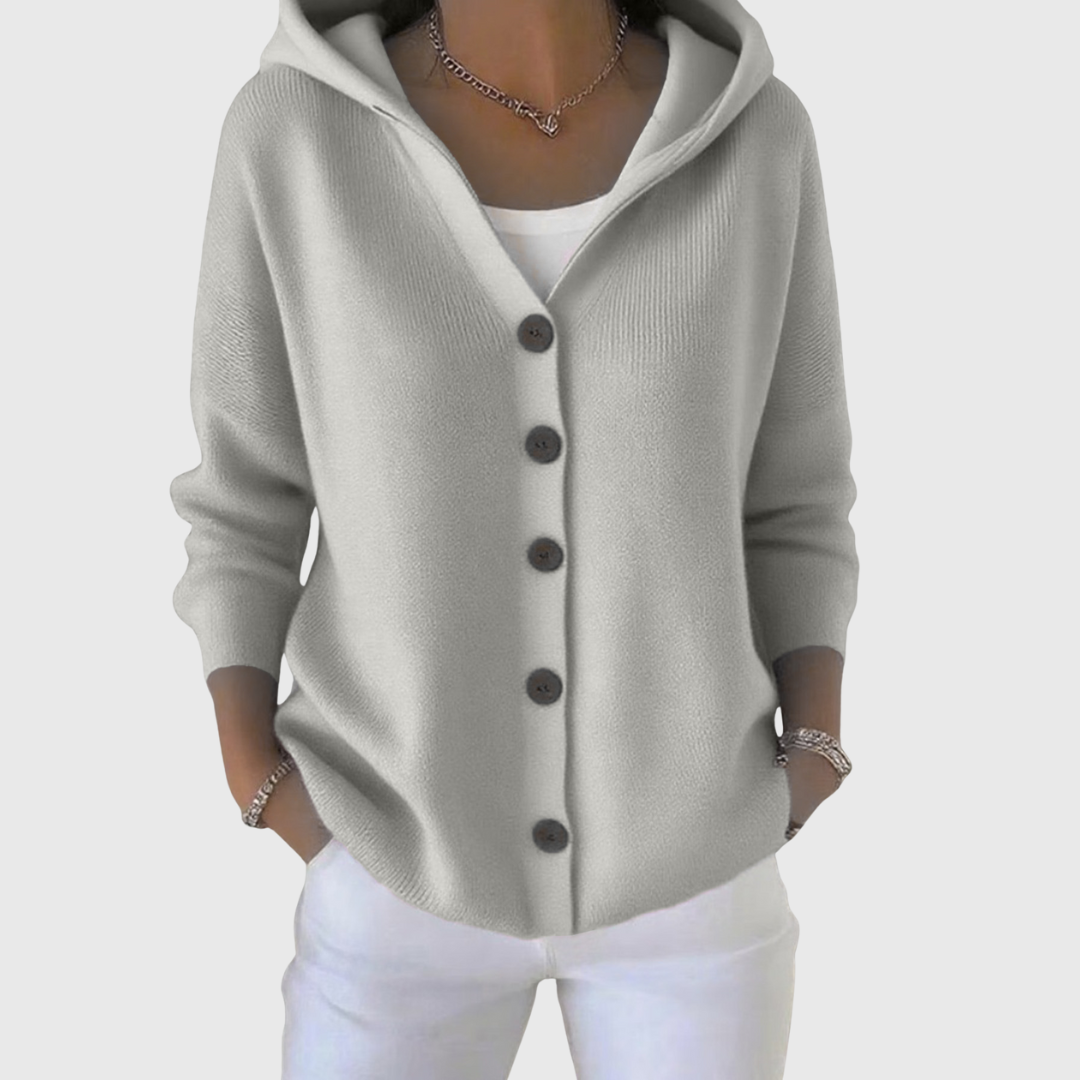 Laure - Cardigan femme à capuche, boutons