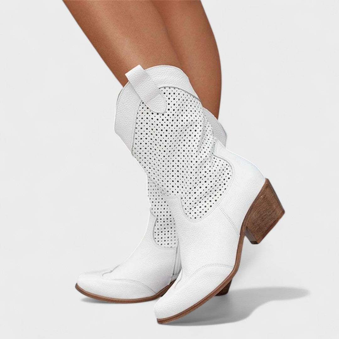 Océane - Bottes santiags femme ajourées, talon bloc