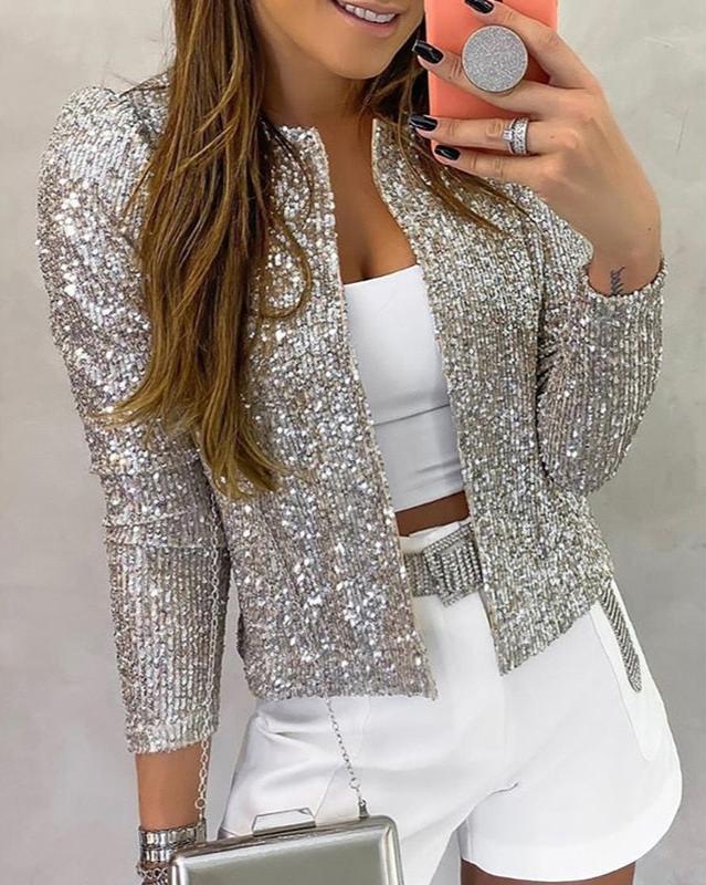 Roxane - Veste de soirée femme pailletée, ouverte devant