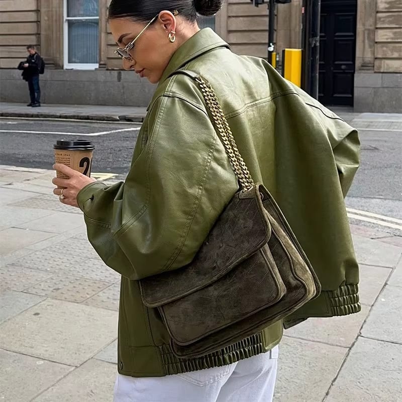 Noémie - Blouson bomber femme oversize, aspect cuir