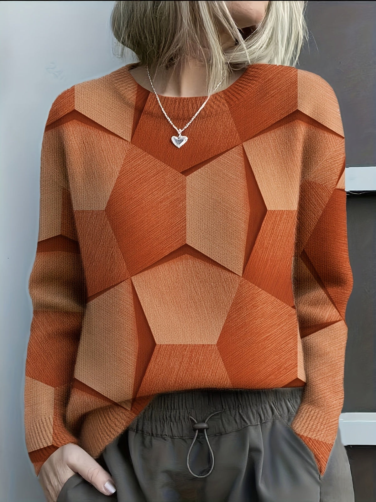 Iris - Pull femme imprimé géométrique, col rond