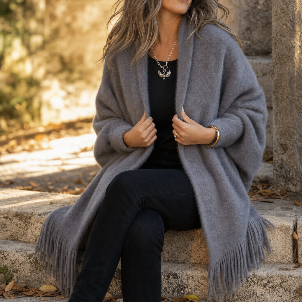 Céleste | Manteau drapé à col châle et devant ouvert