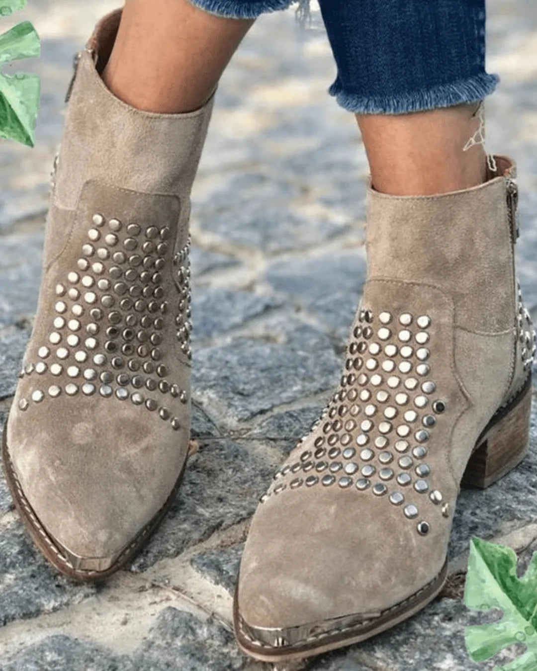 Charlotte - Bottines femme cloutées, talon épais
