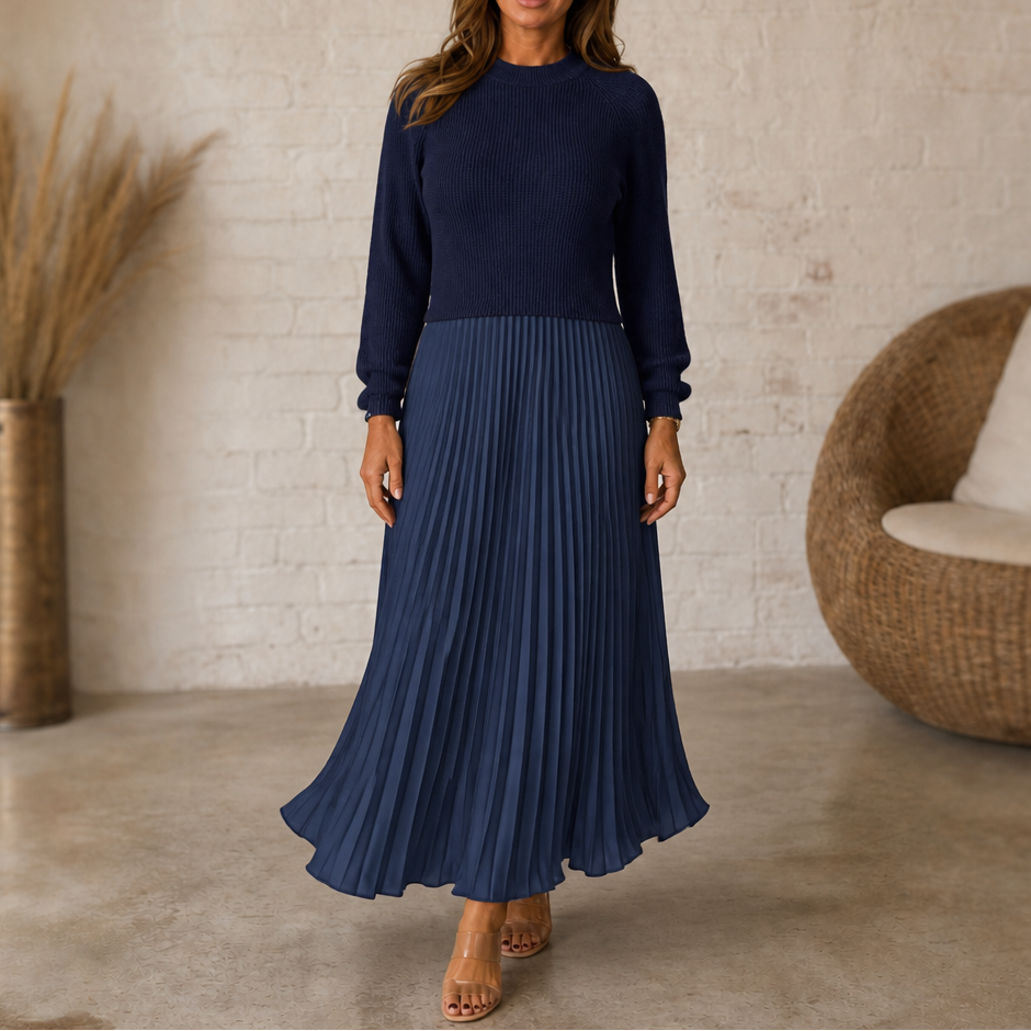 Camille | Robe Femme Maxi Plissée à Buste Effet Pull-over