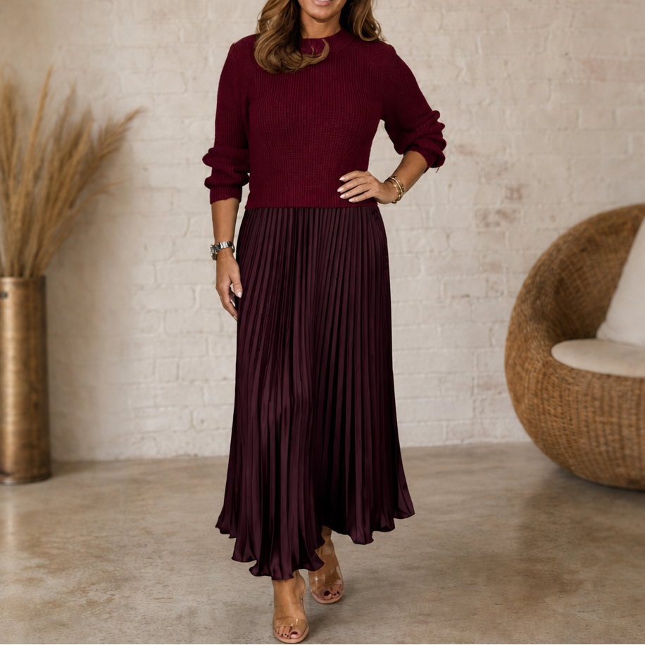Camille | Robe Femme Maxi Plissée à Buste Effet Pull-over