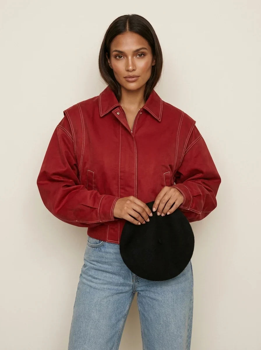 Louise - Blouson bomber femme oversize, coutures contrastées