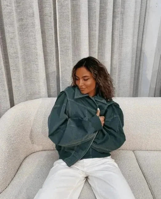Louise - Blouson bomber femme oversize, coutures contrastées