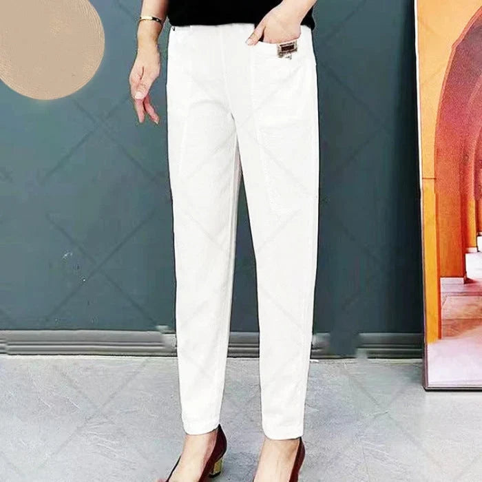 Louise - Pantalon chino femme fuselé, taille élastiquée