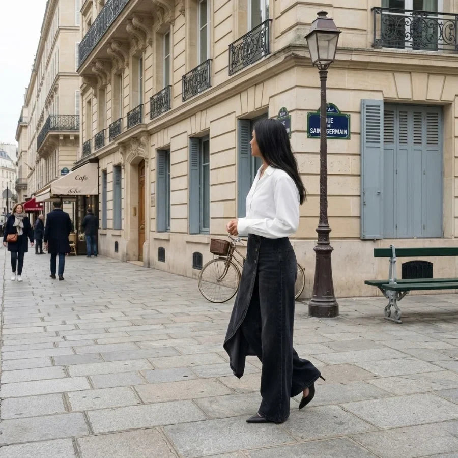 Lucie - Jean femme large, portefeuille asymétrique