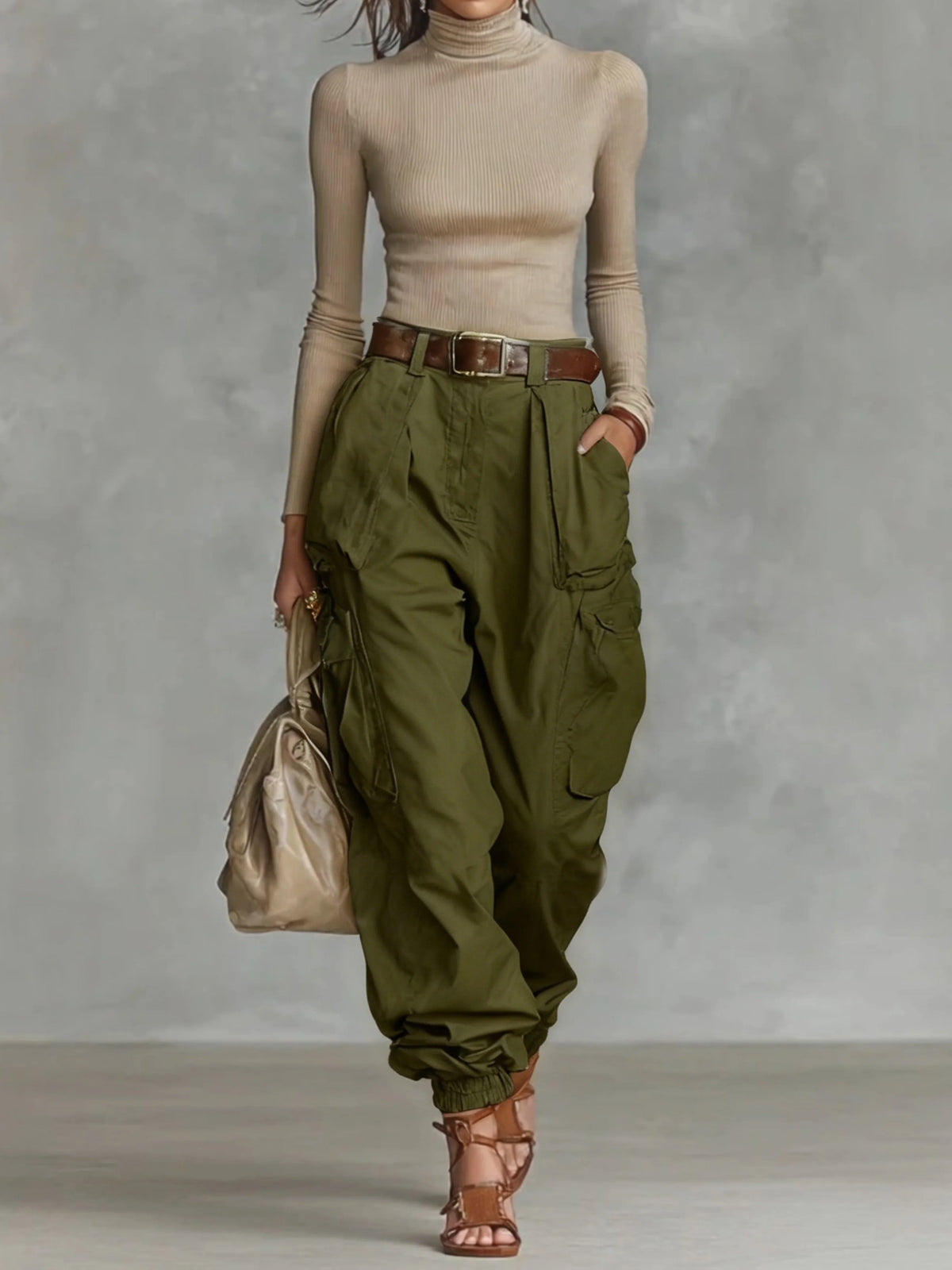 Élise - Pantalon parachute femme cargo, chevilles resserrées