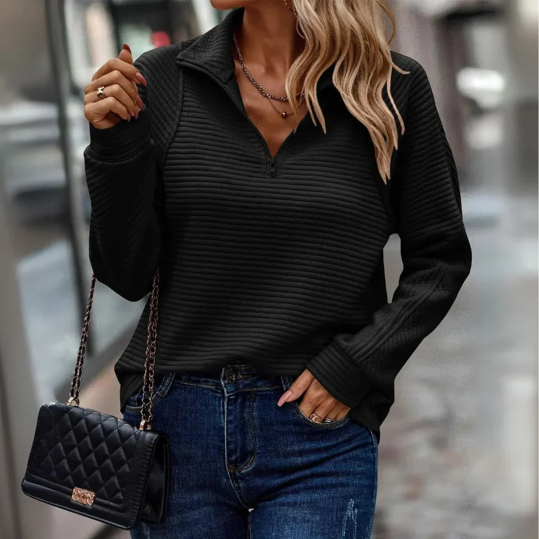 Émeline - Pull femme zippé, maille côtelée