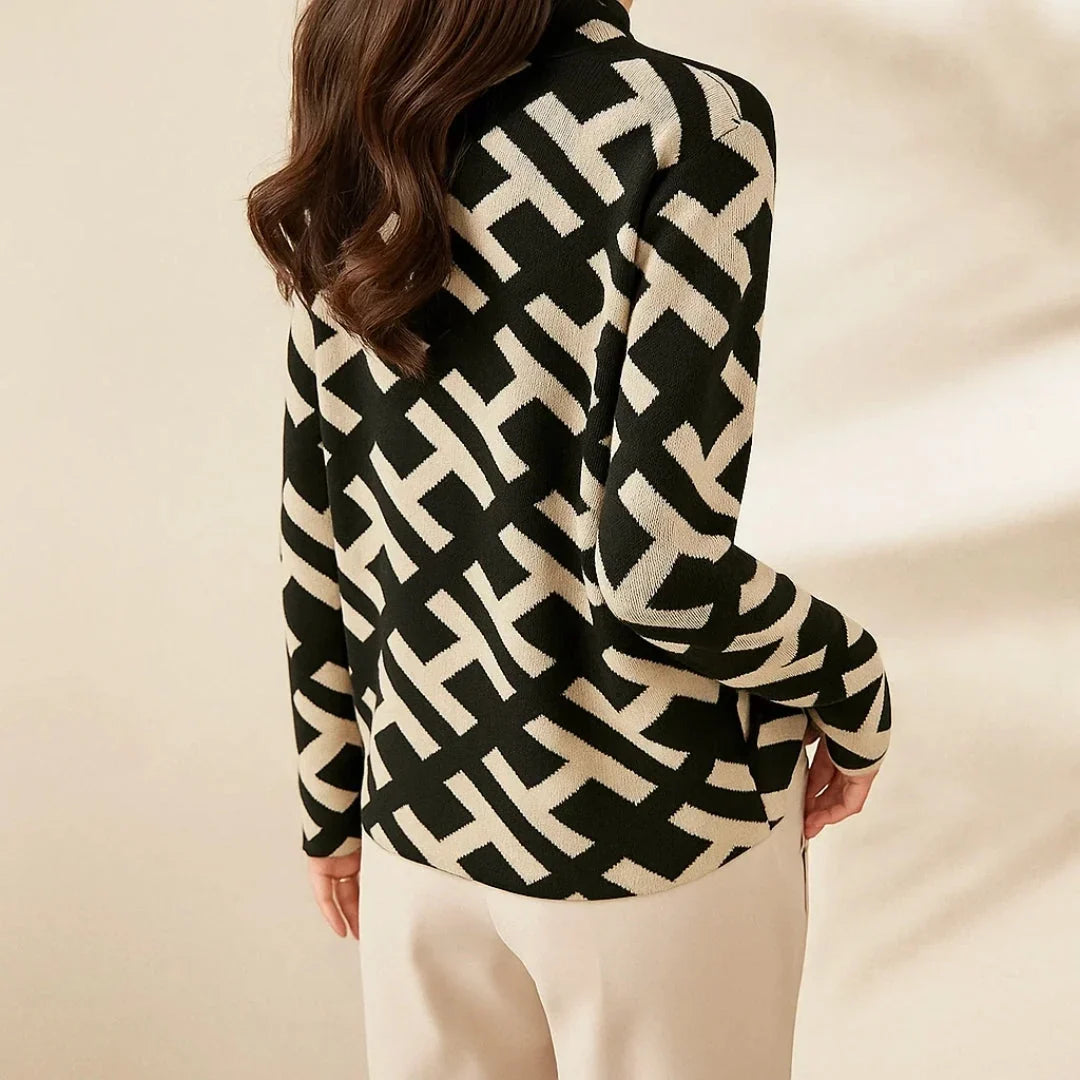 Ninon - Pull femme col montant, maille géométrique