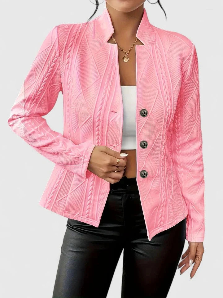 Louise - Veste en maille texturée femme, col montant, boutonnée