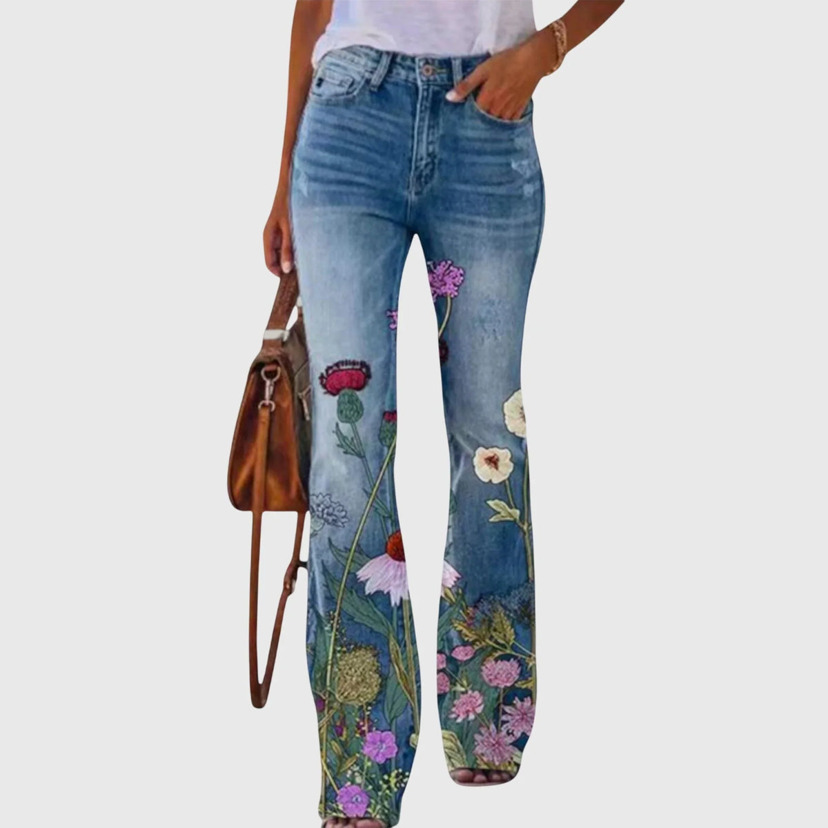 Margaux - Pantalon large femme fleuri, boutonné devant
