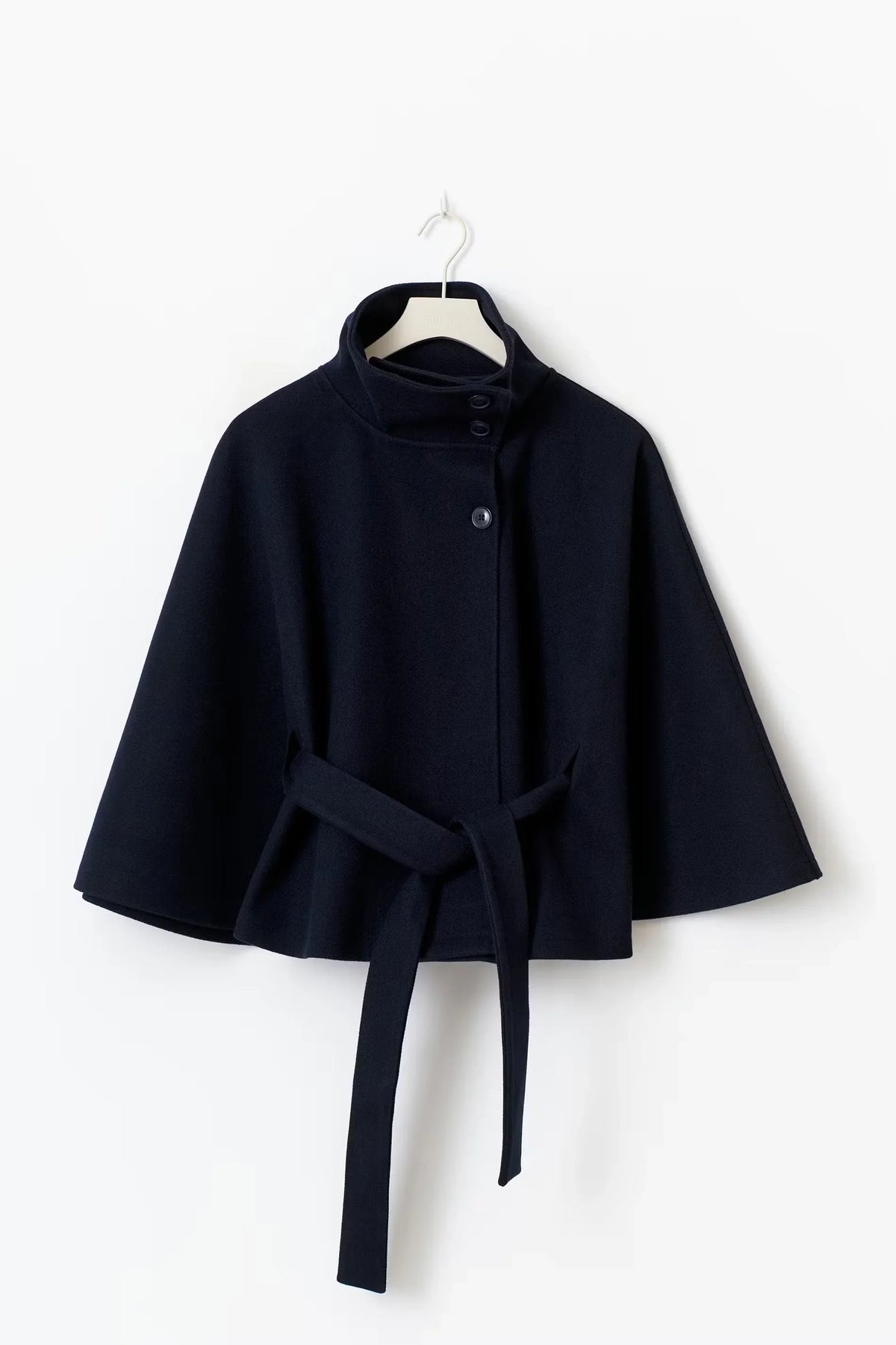 Adèle - Manteau en laine femme, col haut, cape ceinturée