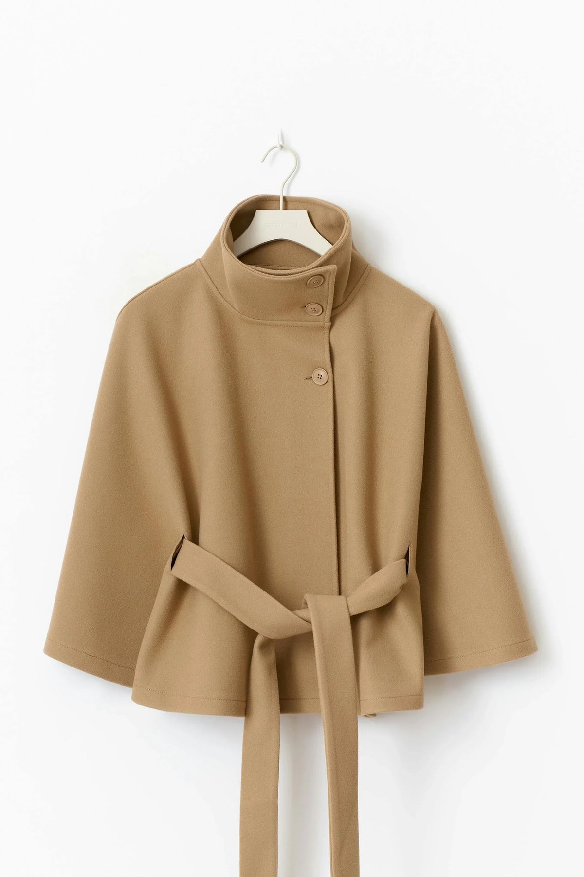 Adèle - Manteau en laine femme, col haut, cape ceinturée