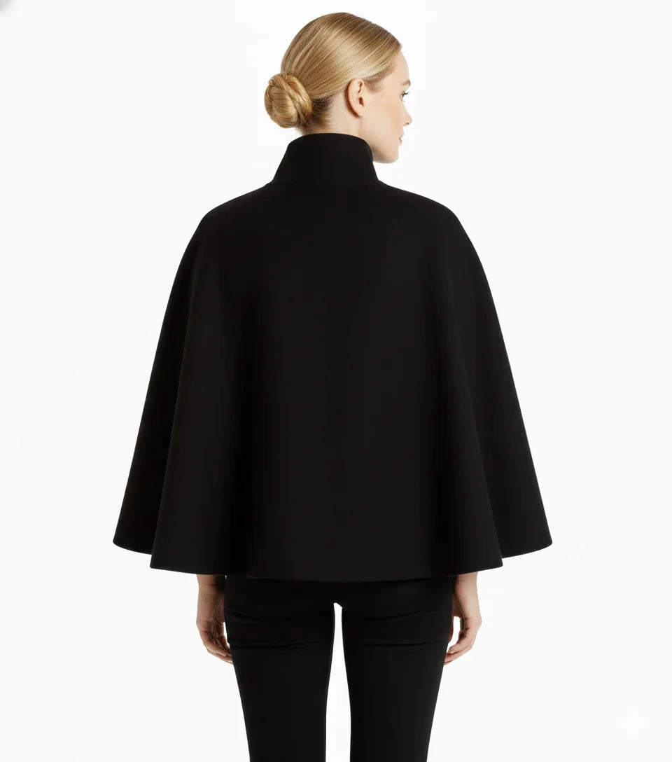 Adèle - Manteau en laine femme, col haut, cape ceinturée