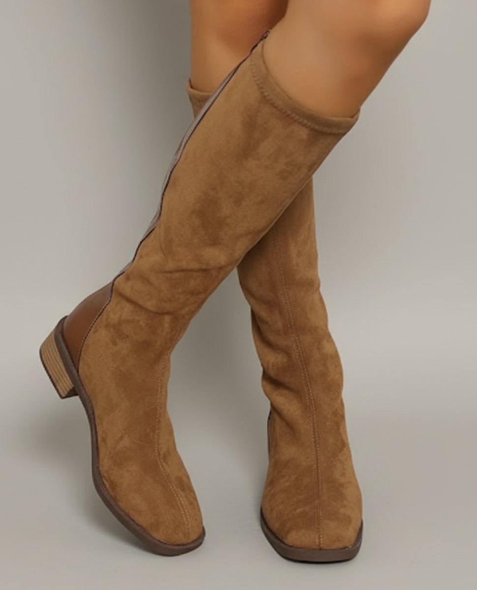 Adèle - Bottes hautes femme aspect daim, talon bloc