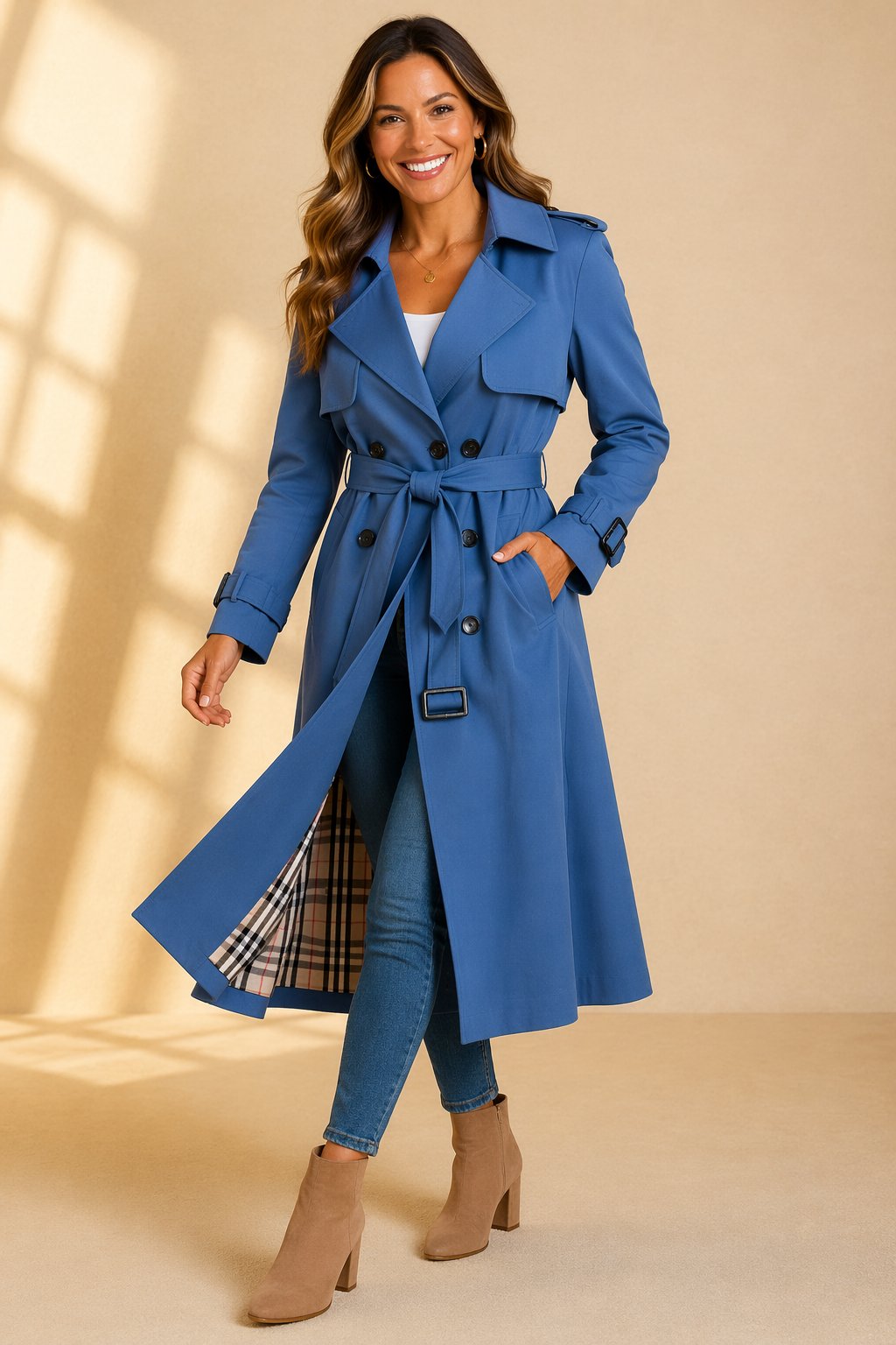 Élisa - Trench femme croisé à ceinture, coupe longue