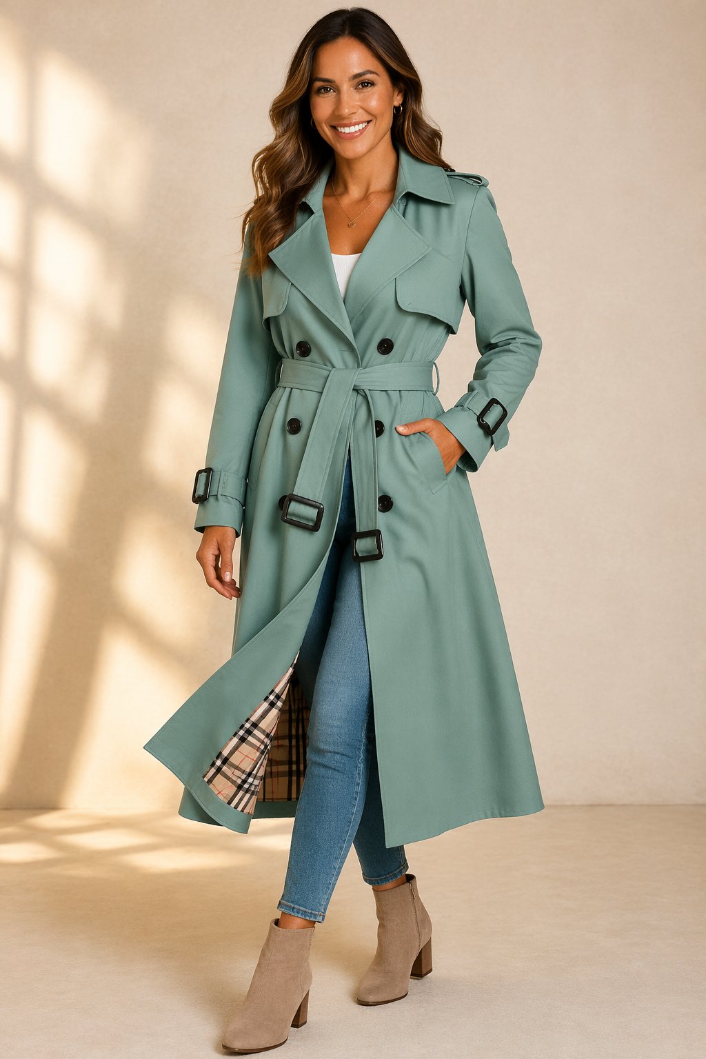 Élisa - Trench femme croisé à ceinture, coupe longue