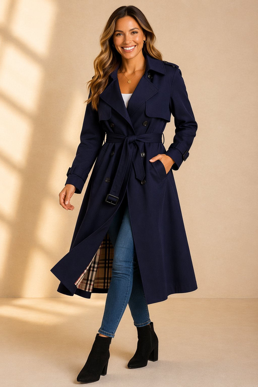 Élisa - Trench femme croisé à ceinture, coupe longue