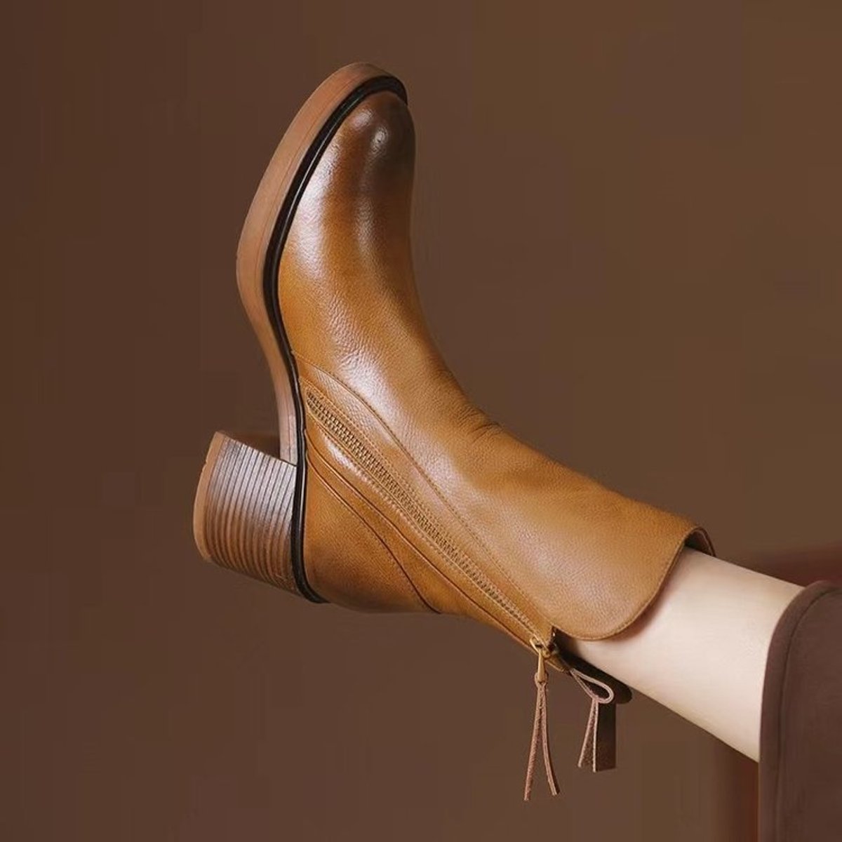 Romane - Bottines femme aspect cuir, zip et talon
