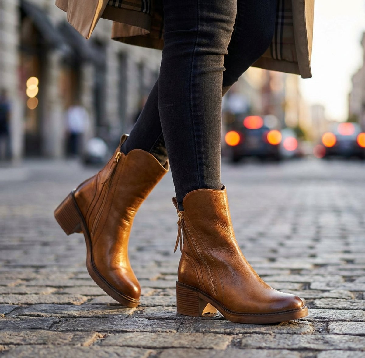 Romane - Bottines femme aspect cuir, zip et talon