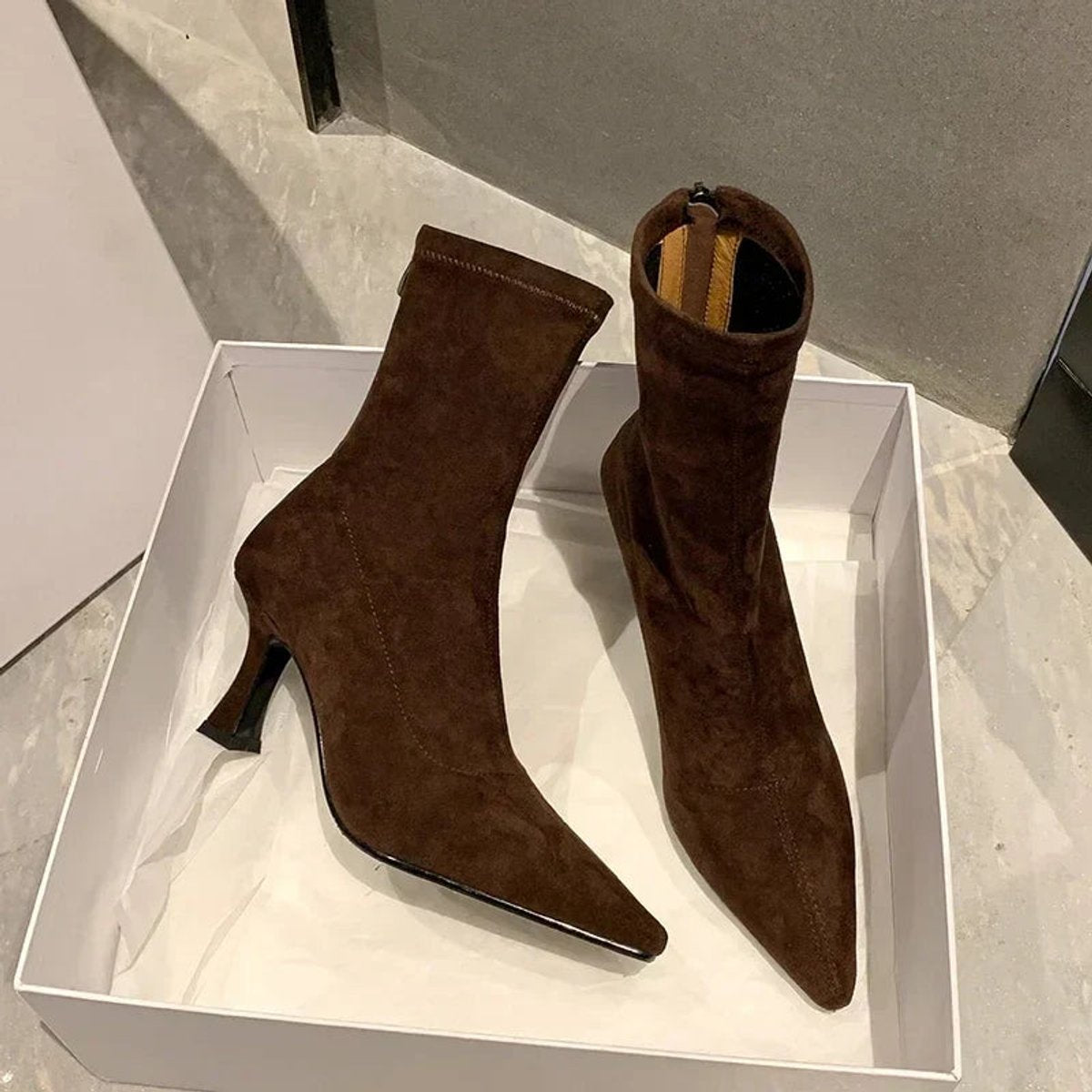 Solène - Bottines chaussettes femme, petit talon