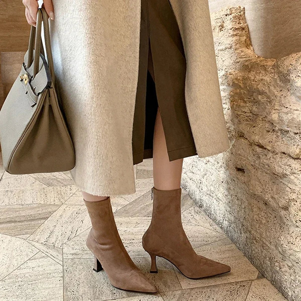 Solène - Bottines chaussettes femme, petit talon