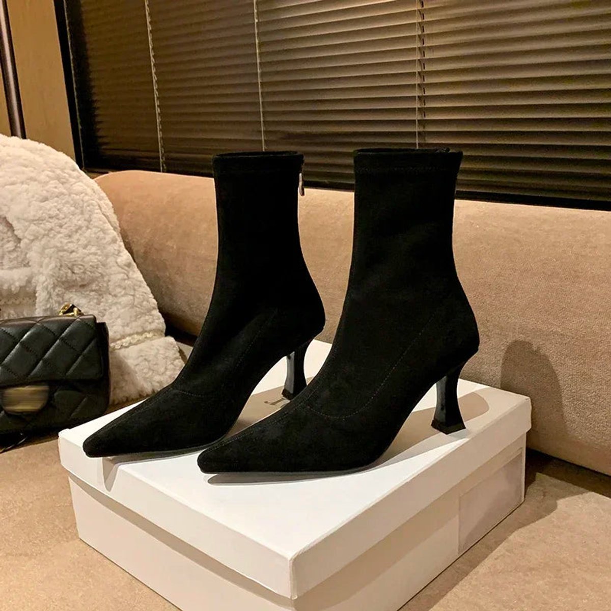 Solène - Bottines chaussettes femme, petit talon