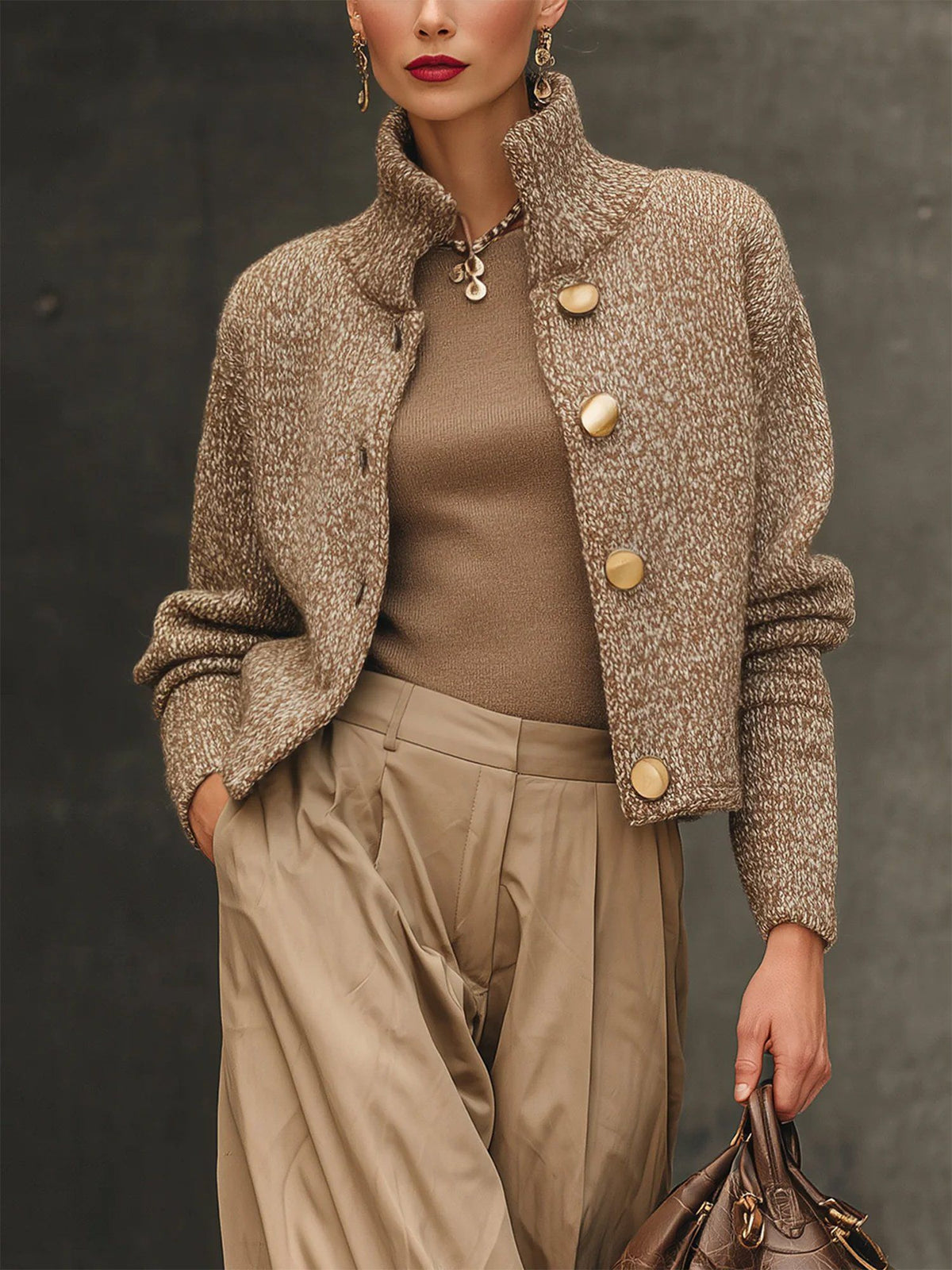 Apolline - Veste femme en maille bouclette, col montant