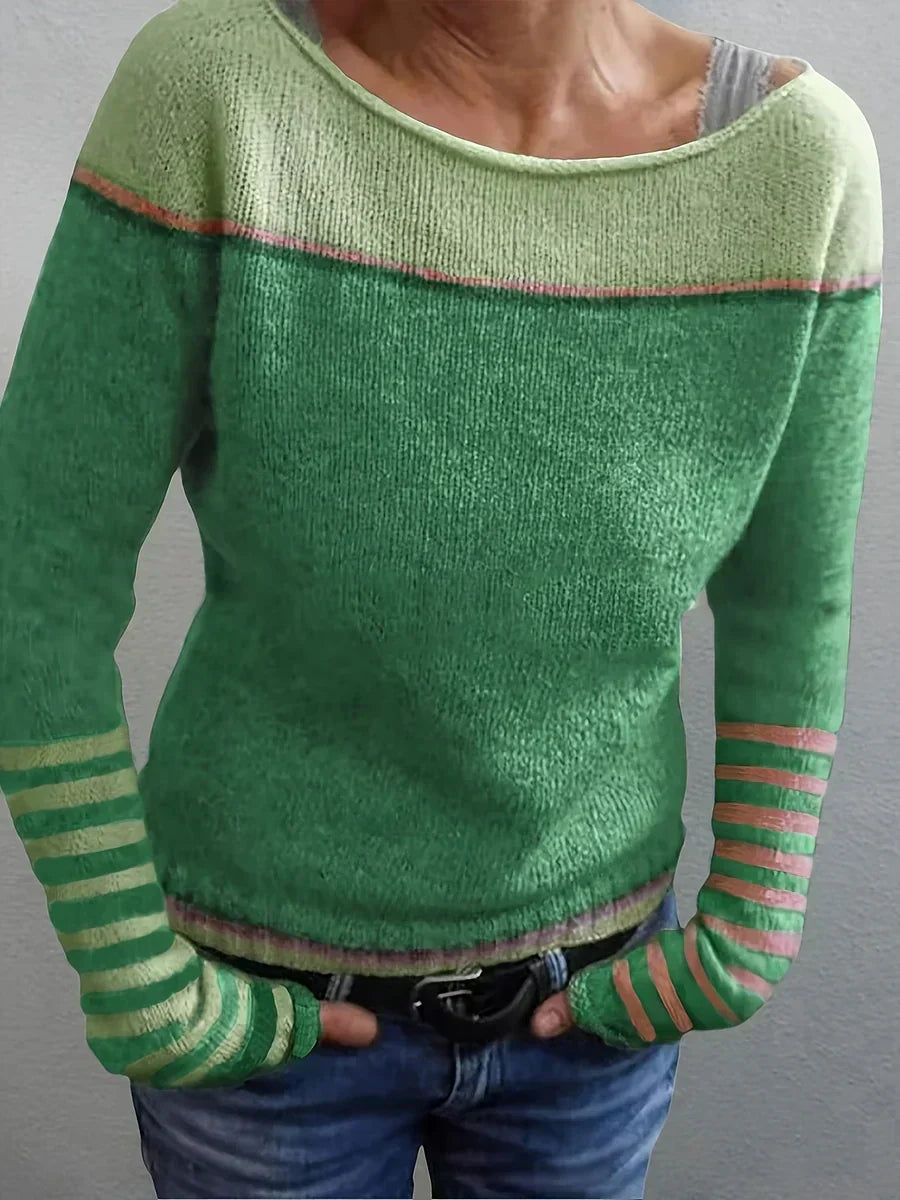Clémence - Pull femme rayé, maille col rond