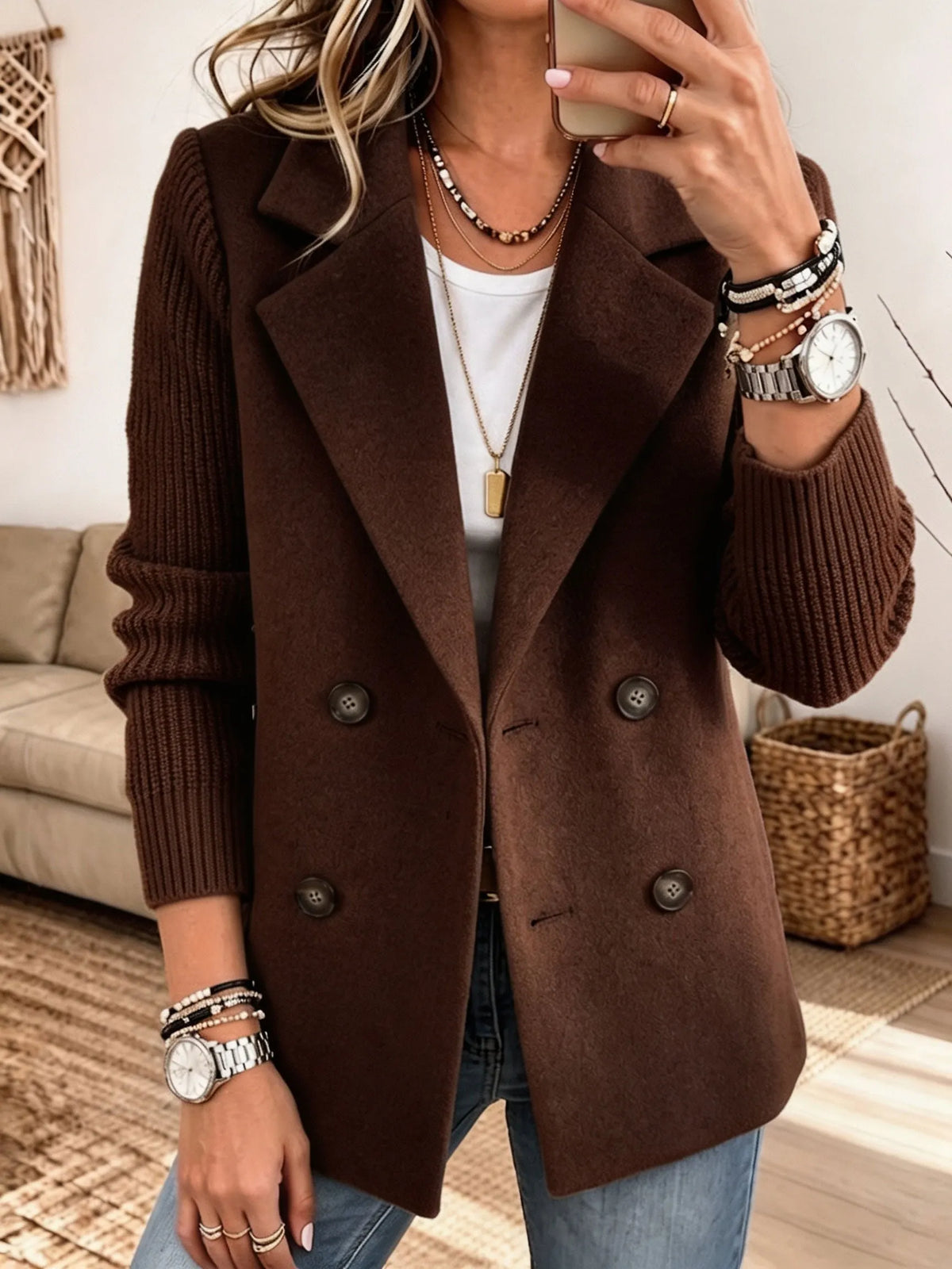 Camille | Blazer Femme Croisé à Manches Côtelées